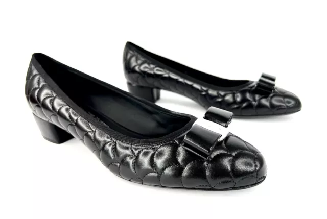 Salvatore Ferragamo Vara Mer Quilted Black Leather Bow Pumps US 7 - EU 37.5