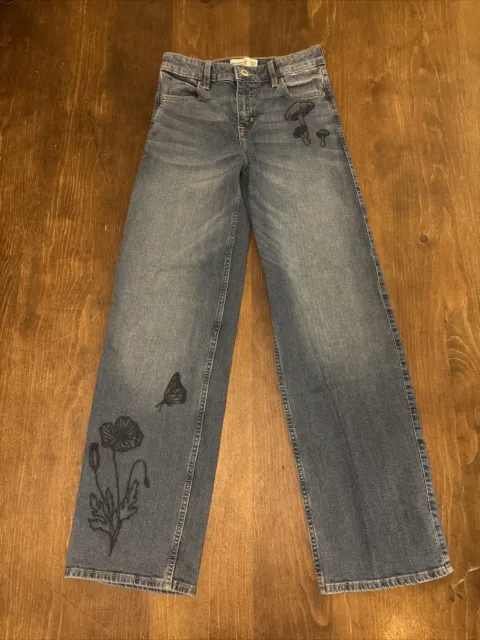 Abercrombie kids embroidered high-rise wide leg Baggy jeans long length 13/14