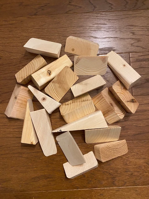 100 Small Blocks Triangle Wedge Scraps Grab Bag Solid Wood Craft Blocks Natural