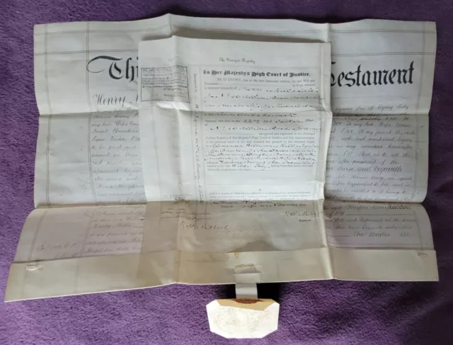 1890 Vellum Indenture 9cm Seal. Probate of The Will of Henry Mills, Hampstead