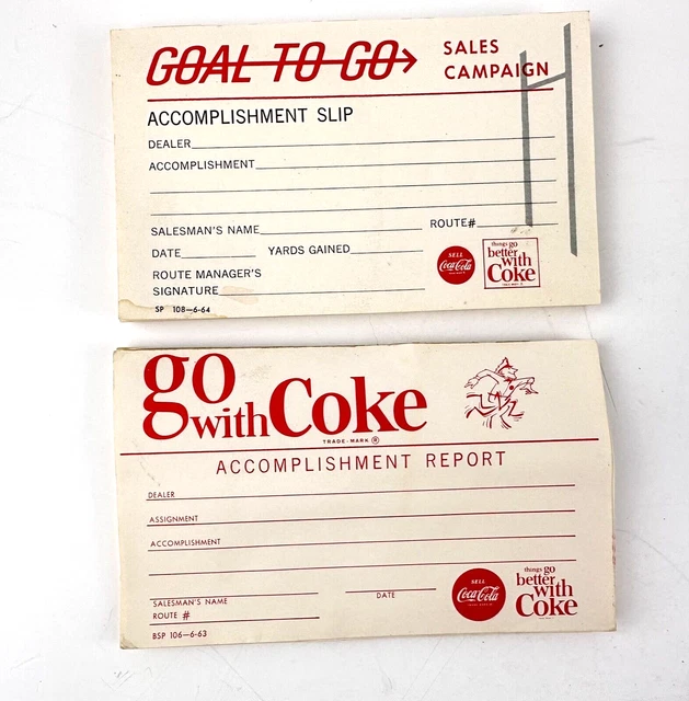Coca Cola Goal To Go Sales Campaign + Go With Coke Accomplishment Report Cards