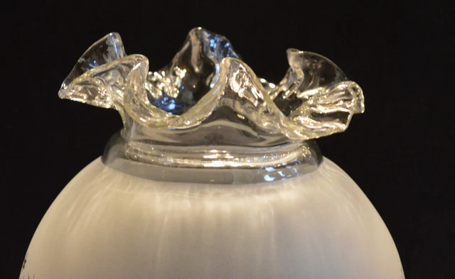 Vintage Victorian 8" Acid Etched Frosted Glass Lamp Shade Ruffle 4" Fitter Wow! 8