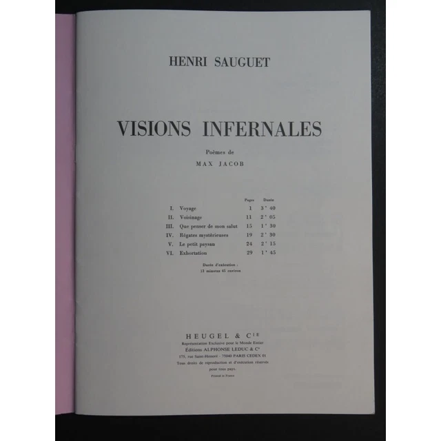 SAUGUET Henri Visions Infernales Chant Piano 1991 3