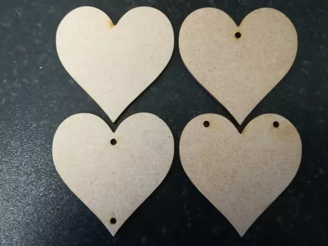 MDF Hearts Shapes Wooden Craft Blank Embellishments With Hanging Hole Options A2