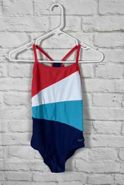 SPEEDO Endurance Girls Red White and Blue Swimsuit Size 14