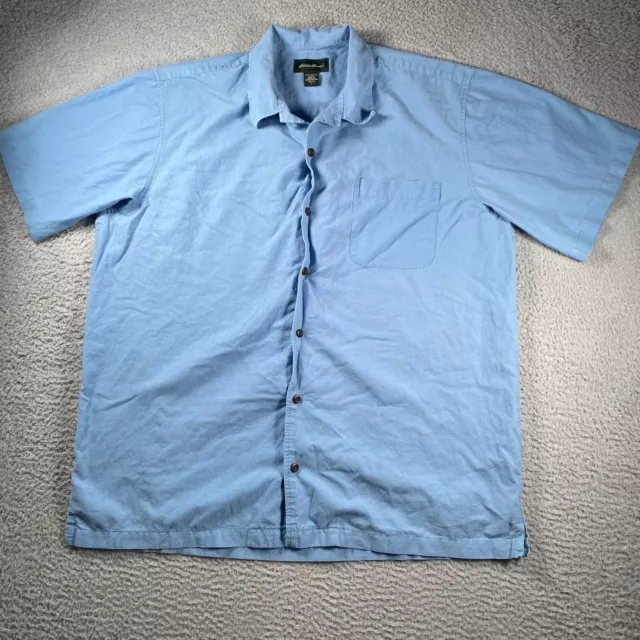 Eddie Bauer Shirt Mens Large Tall Baby Blue Short Sleeve Button Up Hiking Shirt