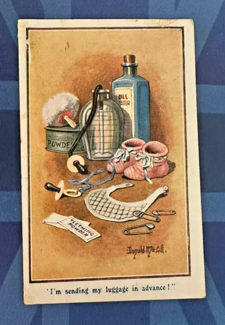 Inter Art Donald McGill Comic Postcard 1924 Baby SENDING LUGGAGE Teething Powder
