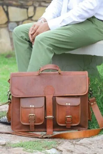 Nouveau porte-documents 18" hommes en cuir de chèvre véritable Messenger...