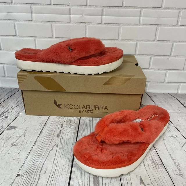 Koolaburra By Ugg Size 10 Fiesta Fuzzy Flip Flops Sandals Fur-EE Red Pink Furry