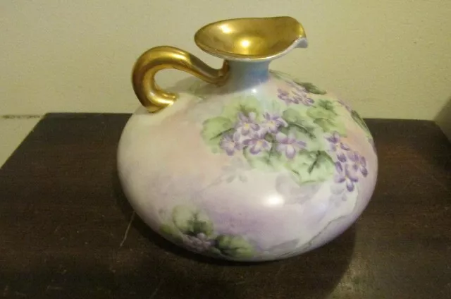 Vienna Austria Hand Painted Porcelain Vase Pitcher Violets Gold Signed M. Sparr