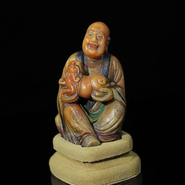 Chinese Exquisite Handmade Lohan carving Shoushan Stone Statue