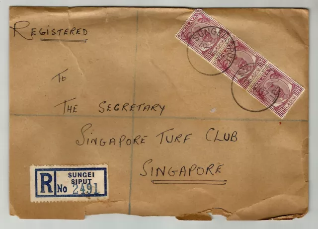 Malaya 1957 Registered cover SUNGEI SIPUT to SINGAPORE,  Malaya Perak stamp 10c