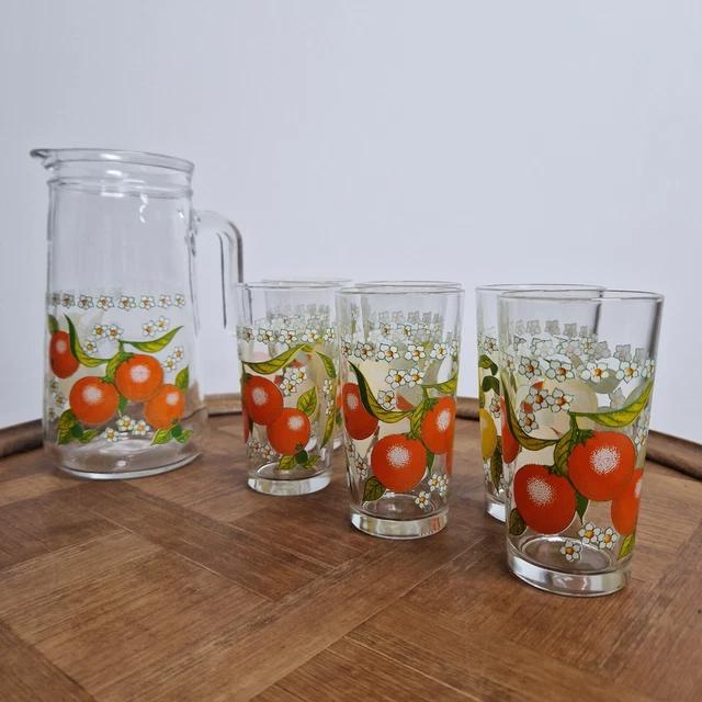 Carafe Vintage à Orangeade – Verre Jaune à Pois – Hauteur 21,5 Cm – Années 70 ?