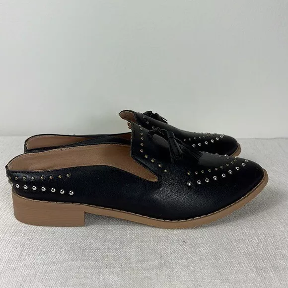 Oasis Society Studded Mules Shoes Women's Size 6.5 Black Slip On Tassel