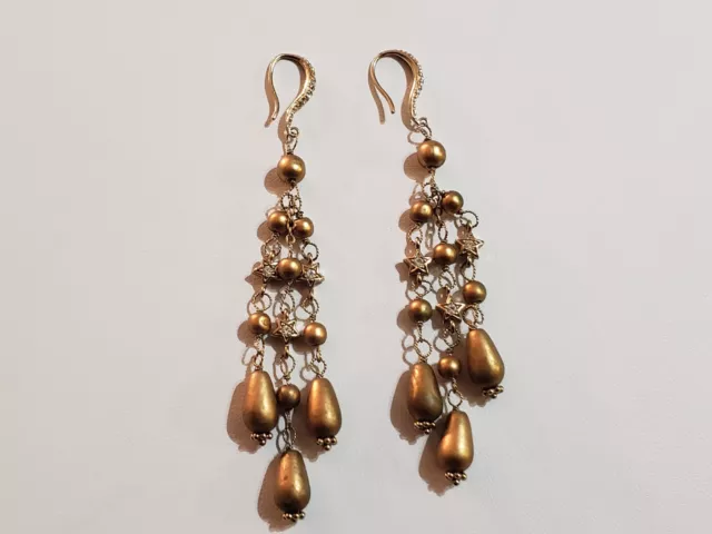 Vintage Estate Rhinestone And Gold Tone Dangle Style Hook Earrings