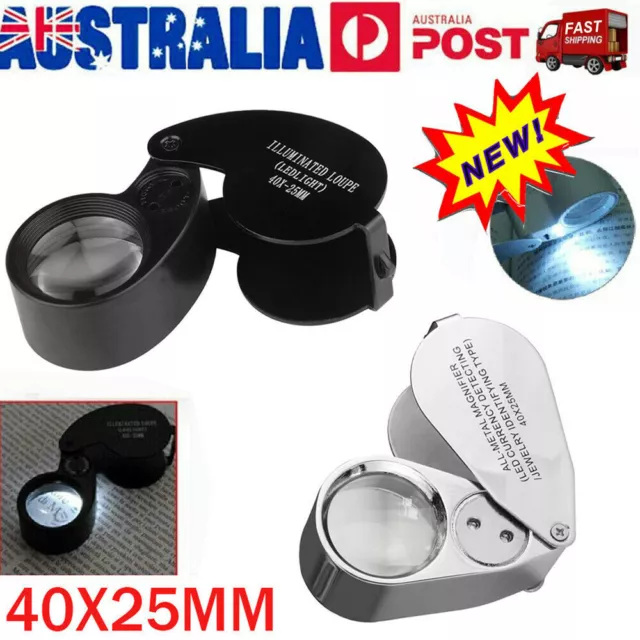 40X Jewelers Loupe Magnifier With LED Light Jewelry Coin Eye Loop Magnifying New