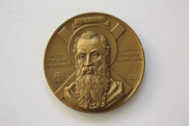 Vintage 1972Hi Greek Orthodox Archdiocese St. Andrew Athenagoras Brass Medallion