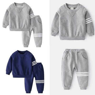 Kids Boys Tracksuit Outfit Toddler Striped Top T-Shirt Pockets Pants Set Clothes
