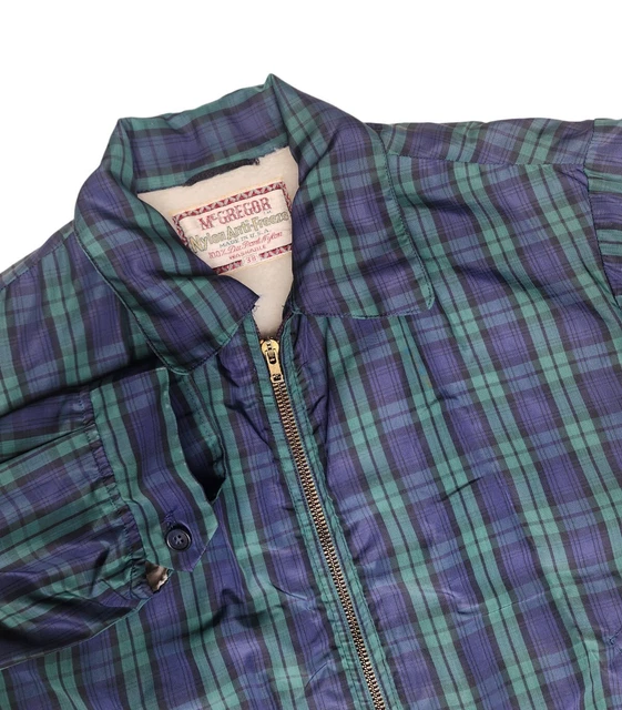 McGregor Nylon Anti Freeze Fleeced Lined Jacket Navy Blue Green Plaid Vtg 38 M
