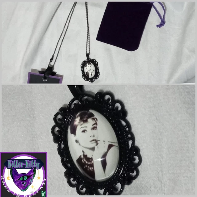 Audrey Hepburn Black Pendant 50cm Necklace With Purple Velvet Gift pouch Audrey Hepburn Black Pendant 50cm Necklace With Purple Velvet Gift pouch