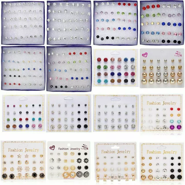 6/12 Pairs Charm Rhinestone Crystal Pearl Earrings Set Women Ear Stud Jewelry UK 3