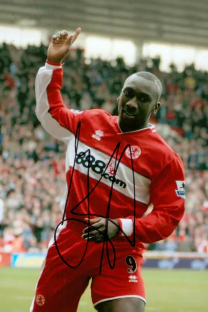 Jimmy Floyd Hasselbaink Firmata 6x4 Foto Middlesbrough Chelsea Autografo + COA