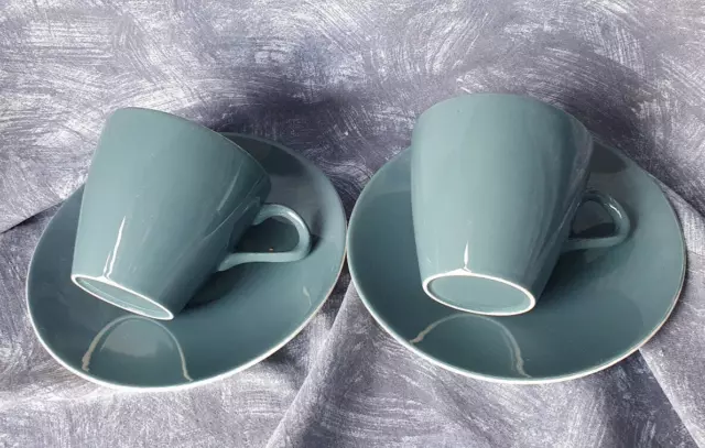 Poole Pottery —🐬—  Blue Moon — Contour — 2 — Tall Tea Cups & Saucers — Mpi