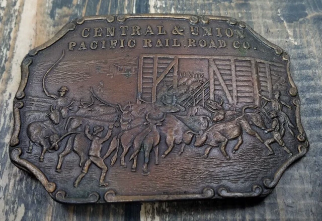 Central & Union Pacific RailRoad Co. Belt Buckle Cattle Car Brass Collectible RR