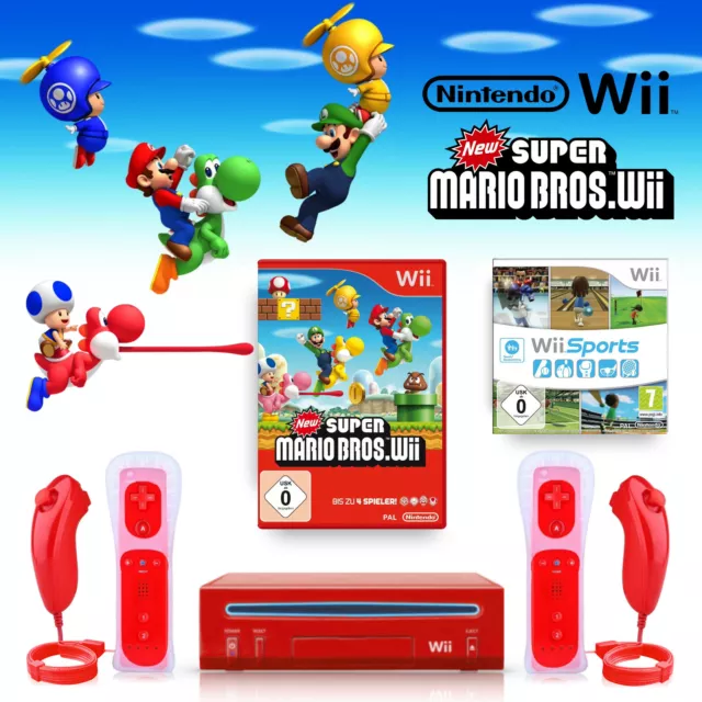 Nintendo Wii Konsole rot + Remote & Nunchuk - New Super Mario Bros. * Wii Sports