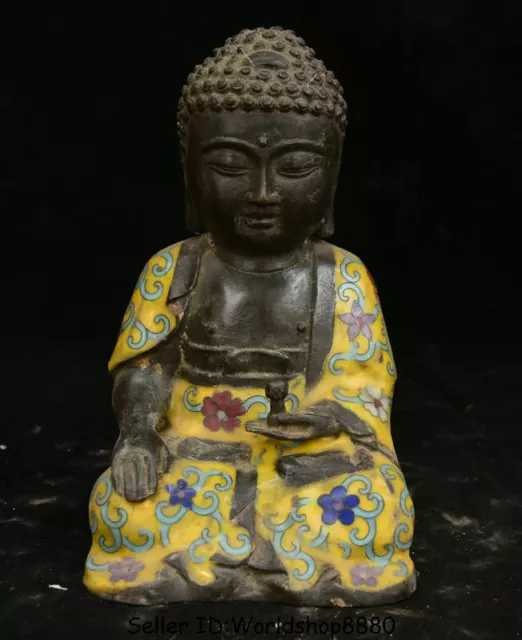 8.4"Old Tibet Buddhism Cloisonne Enamel Bronze Shakyamuni Amitabha Buddha Statue