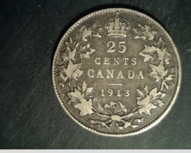 1913 Canada 25 Cents, Medium to High Grade Circulated .1734 oz Silver (Can-564)