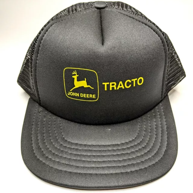 BLACK JOHN DEERE Tracto Hat Snapback Mesh Back Flat Bill Cap Tractor ...