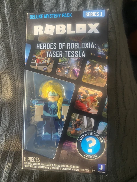 ROBLOX DELUXE MYSTERY Pack Heroes of Robloxia Taser Tessla w/ Virtual ...