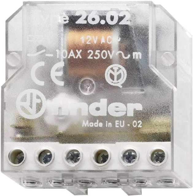 Finder Non-Self-Sustaining Relay 26.02.8.012.0000 - 12V AC Coil, 10A, DPST