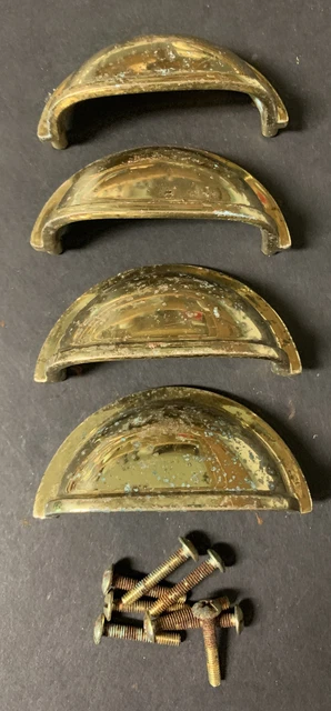4 Vintage Polished Brass Bin Pull Cup Handles File Cabinet Style Drawer Pulls 4 Vintage Polished Brass Bin Pull Cup Handles File Cabinet Style Drawer Pulls