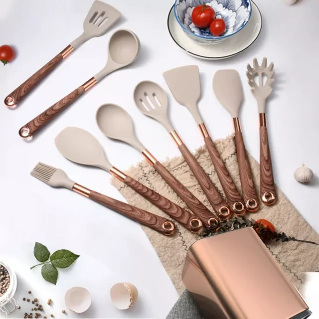 10Pcs Silicone Kitchen Utensils Set Heat Resistant Serving Spoon-Ladle Non Stick