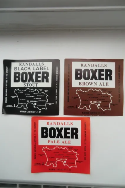 3 Mint Randalls I Of W St Helier Boxer  Brewery Beer Bottle Labels