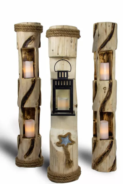 Holzsäule Deko Kerzenhalter Weihnachten - Echte Handarbeit Laterne Windlicht
