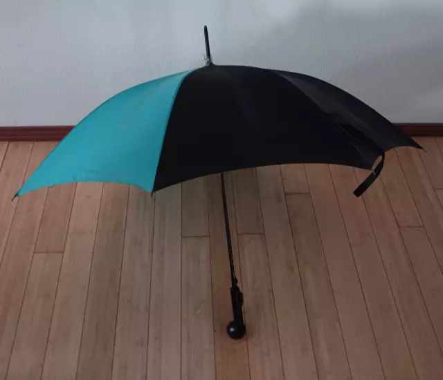 Singing Umbrella Black & Teal w/Black Plastic Knob Handle Umbrella  1-Touch Open
