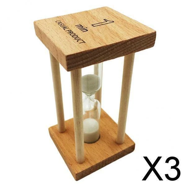 3X 1 Minute Holzrahmen Sanduhr Bürsten Timer Küchentimer Ornament Timer