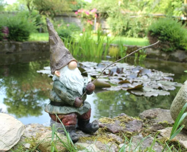 ZWERG ANGLER GARTENZWERG Angel Garten Deko Wichtel Figur Teich Shabby