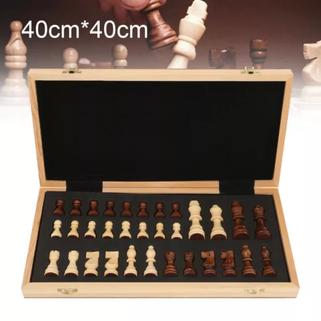 40X40cm Wooden Chess Set Folding Chessboard Magnetic Piece Wood Board Game Large