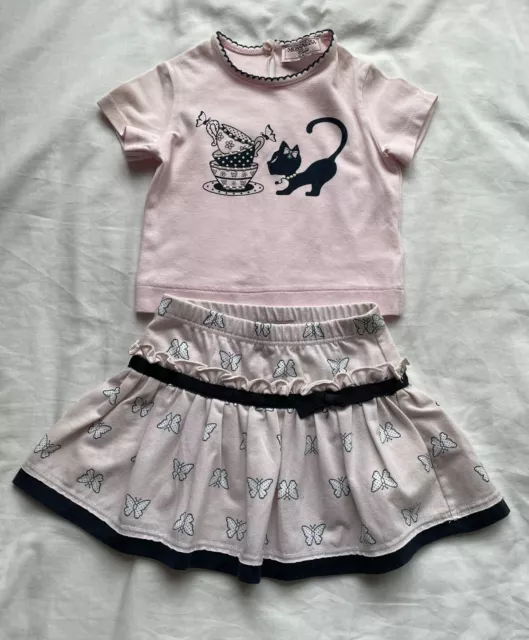 Monnalisa Baby Girls’ Pink Butterly Themed Top And Skirt Outfit Set Age 3 Months