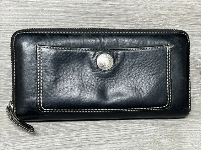 Coach Wallet Saffiano Leather Zip Around Black Large 8” Black