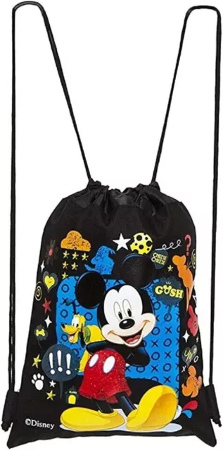 Black Disney Mickey Mouse GOSH Drawstring Backpack Sling Tote School Gym Bag