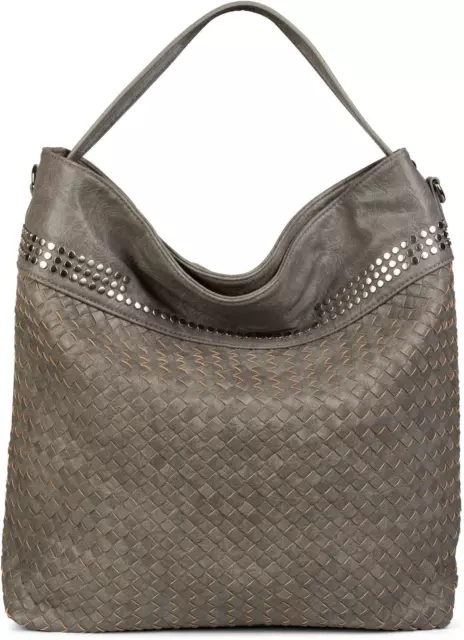 Borsa hobo borsa a mano con trama intrecciata e borchie, borsa da shopping