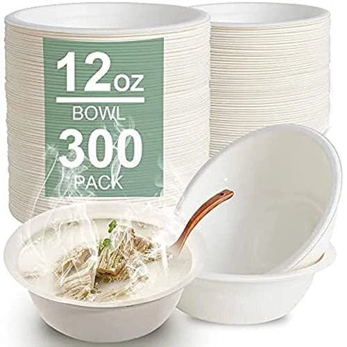300 Pack 12 OZ Paper Bowls Disposable Compostable Paper Bowls Bulk Biodegrada...