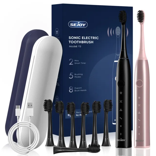 SEJOY Sonic Electric Toothbrush for Adults 8 Brush Heads and 5 Modes Travel Case