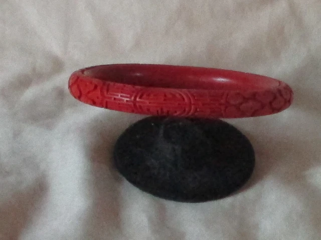 Vintage Asian Carved CINNABAR Bangle Bracelet