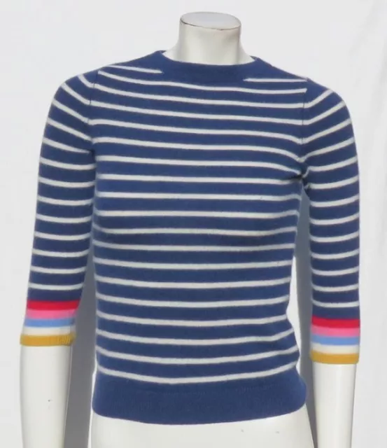 TALBOTS Petite US P 0 2 XS 100% Cashmere Blue Breton Stripe Sweater Pullover Top